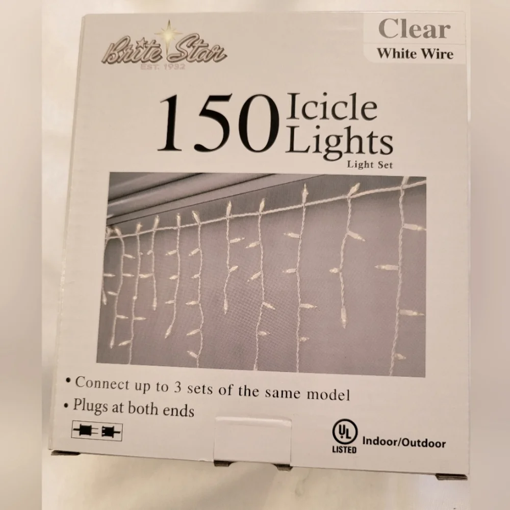 Brite Star Clear 150 Icicle Lights with White Wire